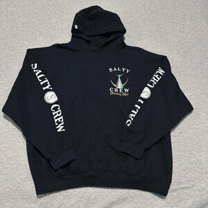Salty Crew Hoodie Mens XL Black Chasing Tail Pullover Sweatshirt Fishing Logo